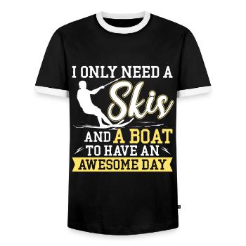 All I need is skis and a boat - Men's Ringer Shirt - black/white - Front - AI Model Female 172 light (172cm) & AI Model Male 178 light (178cm)