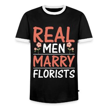 Echte Männer Heiraten Floristen - Männer Kontrast-T-Shirt - Schwarz/Weiß - Vorne - AI Model Female 172 light (172cm) & AI Model Male 178 light (178cm)