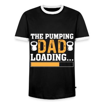 The pumping father loading... - Men's Ringer Shirt - black/white - Front - AI Model Female 172 light (172cm) & AI Model Male 178 light (178cm)