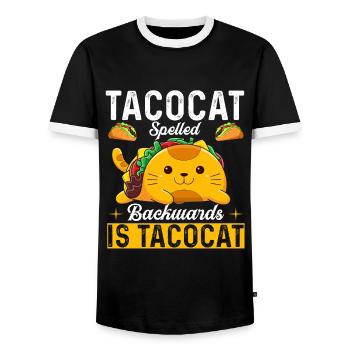Tacocat spelled backwards is Tacocat - Men's Ringer Shirt - black/white - Front - AI Model Female 172 light (172cm) & AI Model Male 178 light (178cm)