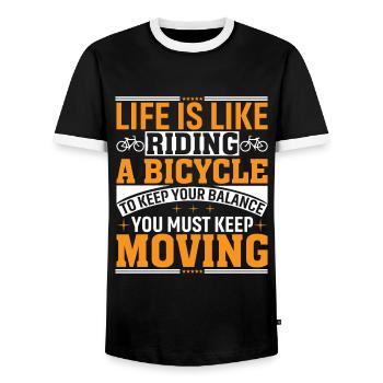 Das Leben Ist Wie Fahrradfahren Um Das Gleichgewic - Männer Kontrast-T-Shirt - Schwarz/Weiß - Vorne - AI Model Female 172 light (172cm) & AI Model Male 178 light (178cm)