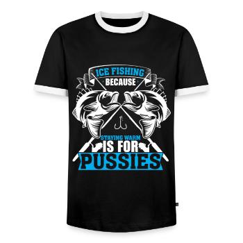 Ice fishing, because staying warm is for wimps - Men's Ringer Shirt - black/white - Front - AI Model Female 172 light (172cm) & AI Model Male 178 light (178cm)