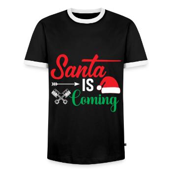 Santa Claus is coming - Men's Ringer Shirt - black/white - Front - AI Model Female 172 light (172cm) & AI Model Male 178 light (178cm)