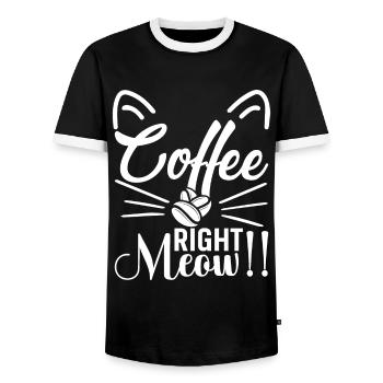 Coffee... Exactly meow!! - Men's Ringer Shirt - black/white - Front - AI Model Female 172 light (172cm) & AI Model Male 178 light (178cm)