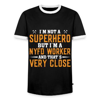 Je ne suis pas un super-héros, mais je suis un NYFD - T-shirt contrasté Homme - noir/blanc - Devant - AI Model Female 172 light (172cm) & AI Model Male 178 light (178cm)