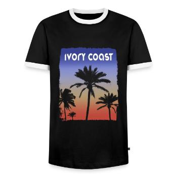 Ivory Coast Africa Sunset Vacation Souvenir Palm - Men's Ringer Shirt - black/white - Front - AI Model Female 172 light (172cm) & AI Model Male 178 light (178cm)