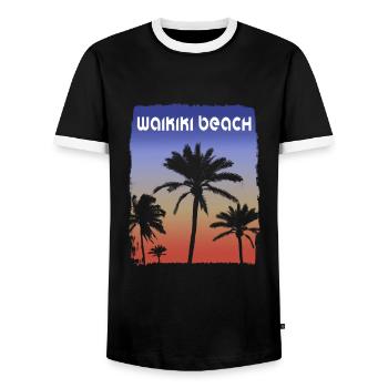 Waikiki Beach Oahu Hawaii Sunset Vacation - Men's Ringer Shirt - black/white - Front - AI Model Female 172 light (172cm) & AI Model Male 178 light (178cm)