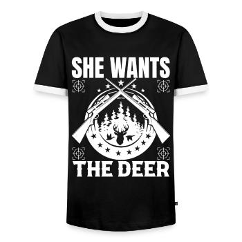 Elle veut le chevreuil - T-shirt contrasté Homme - noir/blanc - Devant - AI Model Female 172 light (172cm) & AI Model Male 178 light (178cm)