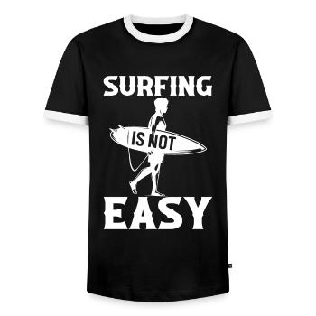 Surfen ist nicht einfach - Männer Kontrast-T-Shirt - Schwarz/Weiß - Vorne - AI Model Female 172 light (172cm) & AI Model Male 178 light (178cm)