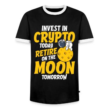 Investissez dans les crypto-monnaies aujourd’hui, prenez votre retraite sur la lune Tomorro - T-shirt contrasté Homme - noir/blanc - Devant - AI Model Female 172 light (172cm) & AI Model Male 178 light (178cm)