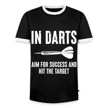 Strebe im Dartsport nach Erfolg und triff das Ziel - Männer Kontrast-T-Shirt - Schwarz/Weiß - Vorne - AI Model Female 172 light (172cm) & AI Model Male 178 light (178cm)