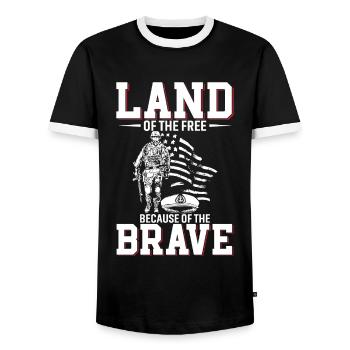 Land der Freien, wegen der Tapferen. - Männer Kontrast-T-Shirt - Schwarz/Weiß - Vorne - AI Model Female 172 light (172cm) & AI Model Male 178 light (178cm)