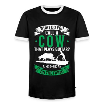 What Do You Call A Cow That Plays Guitar? A Moo-Si - Men's Ringer Shirt - black/white - Front - AI Model Female 172 light (172cm) & AI Model Male 178 light (178cm)