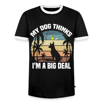 Mon chien pense que je suis un gros problème. - T-shirt contrasté Homme - noir/blanc - Devant - AI Model Female 172 light (172cm) & AI Model Male 178 light (178cm)