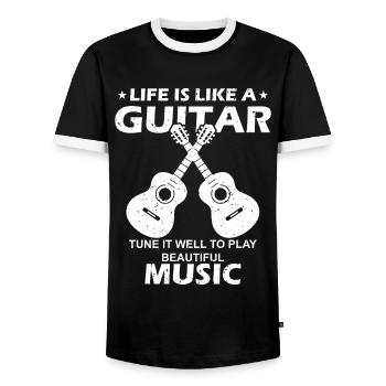 Life Is Like A Guitar, Tune It Well To Play Beauti - Men's Ringer Shirt - black/white - Front - AI Model Female 172 light (172cm) & AI Model Male 178 light (178cm)