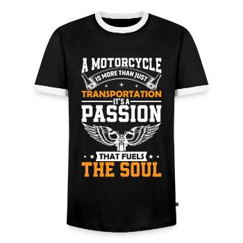 Ein Motorrad ist mehr als nur ein Transportmittel, es ist - Männer Kontrast-T-Shirt - Schwarz/Weiß - Vorne - AI Model Female 172 light (172cm) & AI Model Male 178 light (178cm)