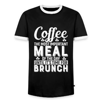 Coffee: The Most Important Meal Of The Day… Until - Men's Ringer Shirt - black/white - Front - AI Model Female 172 light (172cm) & AI Model Male 178 light (178cm)