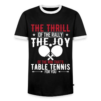 Der Nervenkitzel der Rallye, die Freude über den Sieg - das - Männer Kontrast-T-Shirt - Schwarz/Weiß - Vorne - AI Model Female 172 light (172cm) & AI Model Male 178 light (178cm)