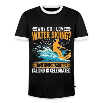 Why do I love water skiing? It’s the only time fal - Men's Ringer Shirt - black/white - Front - AI Model Female 172 light (172cm) & AI Model Male 178 light (178cm)