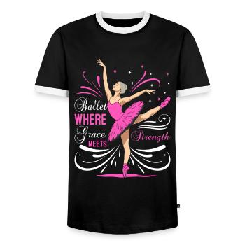 Ballet: where grace meets strength - Men's Ringer Shirt - black/white - Front - AI Model Female 172 light (172cm) & AI Model Male 178 light (178cm)