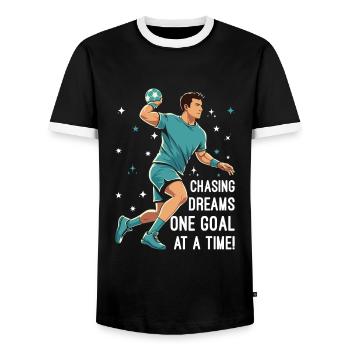 Chasing dreams, one goal at a time! - Men's Ringer Shirt - black/white - Front - AI Model Female 172 light (172cm) & AI Model Male 178 light (178cm)