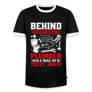 Hinter jedem großen Klempner verbirgt sich eine Spur von Toilette - Männer Kontrast-T-Shirt - Schwarz/Weiß - Vorne - AI Model Female 172 light (172cm) & AI Model Male 178 light (178cm)