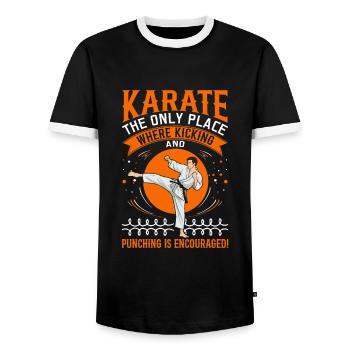 Karaté : Le seul endroit où les coups de pied et de poing - T-shirt contrasté Homme - noir/blanc - Devant - AI Model Female 172 light (172cm) & AI Model Male 178 light (178cm)