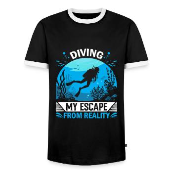 Tauchen: Meine Flucht aus der Realität. - Männer Kontrast-T-Shirt - Schwarz/Weiß - Vorne - AI Model Female 172 light (172cm) & AI Model Male 178 light (178cm)