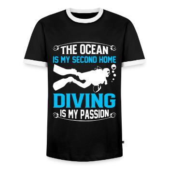 The ocean is my second home; diving is my passion. - Men's Ringer Shirt - black/white - Front - AI Model Female 172 light (172cm) & AI Model Male 178 light (178cm)