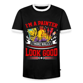 I’m a painter - I make walls look good! - Men's Ringer Shirt - black/white - Front - AI Model Female 172 light (172cm) & AI Model Male 178 light (178cm)