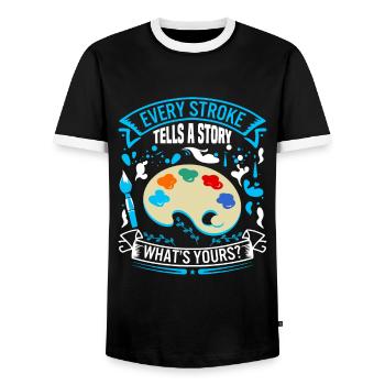 Chaque trait raconte une histoire ; Quel est le vôtre ? - T-shirt contrasté Homme - noir/blanc - Devant - AI Model Female 172 light (172cm) & AI Model Male 178 light (178cm)