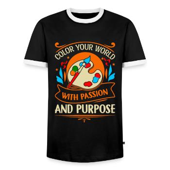 Color your world with passion and purpose. - Men's Ringer Shirt - black/white - Front - AI Model Female 172 light (172cm) & AI Model Male 178 light (178cm)