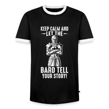 Bleib ruhig und lass den Barden deine Geschichte erzählen! - Männer Kontrast-T-Shirt - Schwarz/Weiß - Vorne - AI Model Female 172 light (172cm) & AI Model Male 178 light (178cm)