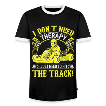 Ich brauche keine Therapie; Ich muss einfach nur auf die Strecke gehen - Männer Kontrast-T-Shirt - Schwarz/Weiß - Vorne - AI Model Female 172 light (172cm) & AI Model Male 178 light (178cm)