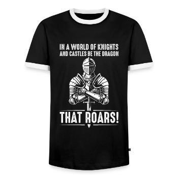 Dans un monde de chevaliers et de châteaux, soyez le dragon - T-shirt contrasté Homme - noir/blanc - Devant - AI Model Female 172 light (172cm) & AI Model Male 178 light (178cm)