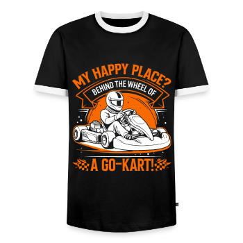 My happy place? Behind the wheel of a go-kart! - Men's Ringer Shirt - black/white - Front - AI Model Female 172 light (172cm) & AI Model Male 178 light (178cm)
