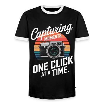 Capturer des instants, un clic à la fois. - T-shirt contrasté Homme - noir/blanc - Devant - AI Model Female 172 light (172cm) & AI Model Male 178 light (178cm)