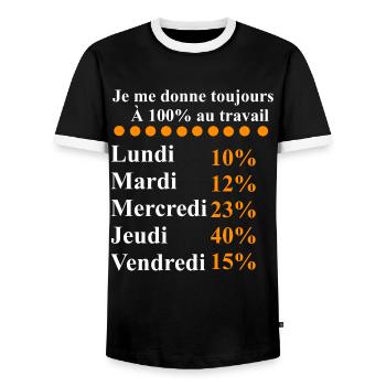Je me donne toujours à 100% au travail - humour - T-shirt contrasté Homme - noir/blanc - Devant - AI Model Female 172 light (172cm) & AI Model Male 178 light (178cm)
