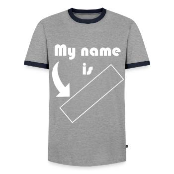 My name is ... customizable - Men's Ringer Shirt - grey/navy  - Front - AI Model Female 172 light (172cm) & AI Model Male 178 light (178cm)