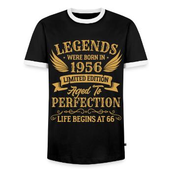Die Legenden wurden 1956 in limitierter Auflage geboren - Männer Kontrast-T-Shirt - Schwarz/Weiß - Vorne - AI Model Female 172 light (172cm) & AI Model Male 178 light (178cm)