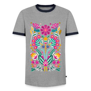 Otomi Blumen Mexikanische Blumenkunst - Männer Kontrast-T-Shirt - Grau/Navy  - Vorne - AI Model Female 172 light (172cm) & AI Model Male 178 light (178cm)