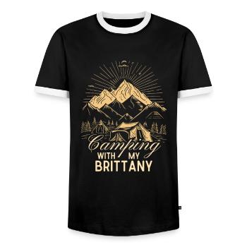 Epagneul Breton Zelten Wandern Outdoor Brittany - Männer Kontrast-T-Shirt - Schwarz/Weiß - Vorne - AI Model Female 172 light (172cm) & AI Model Male 178 light (178cm)