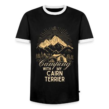 Cairn Terrier Camping Hiking Outdoor - Men's Ringer Shirt - black/white - Front - AI Model Female 172 light (172cm) & AI Model Male 178 light (178cm)