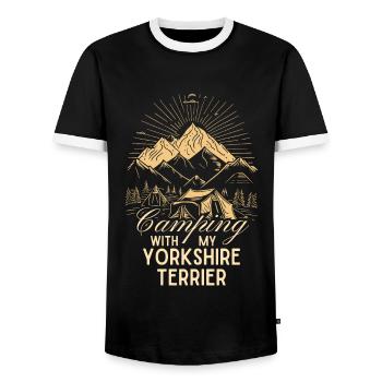 Yorkshire Terrier Camping Randonnée Plein air - T-shirt contrasté Homme - noir/blanc - Devant - AI Model Female 172 light (172cm) & AI Model Male 178 light (178cm)