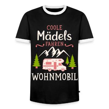 Camping Mädels Wohnmobil Camper Campingplatz - Männer Kontrast-T-Shirt - Schwarz/Weiß - Vorne - AI Model Female 172 light (172cm) & AI Model Male 178 light (178cm)