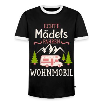 Camping Mädels Wohnmobil Camper Campingplatz - Männer Kontrast-T-Shirt - Schwarz/Weiß - Vorne - AI Model Female 172 light (172cm) & AI Model Male 178 light (178cm)