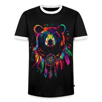Bear with Dream Catcher - Men's Ringer Shirt - black/white - Front - AI Model Female 172 light (172cm) & AI Model Male 178 light (178cm)