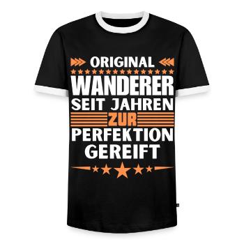 Wanderers matured to perfection - Men's Ringer Shirt - black/white - Front - AI Model Female 172 light (172cm) & AI Model Male 178 light (178cm)