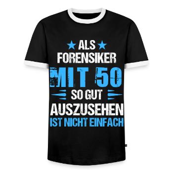 Mit 50 gut aussehender Forensiker - Männer Kontrast-T-Shirt - Schwarz/Weiß - Vorne - AI Model Female 172 light (172cm) & AI Model Male 178 light (178cm)