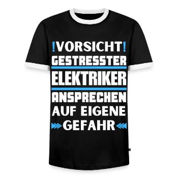 Don't talk to a stressed electrician! - Men's Ringer Shirt - black/white - Front - AI Model Female 172 light (172cm) & AI Model Male 178 light (178cm)
